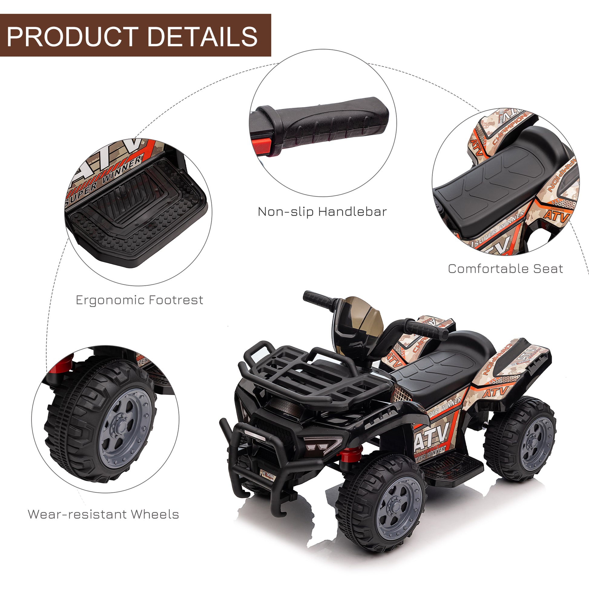 VarietyKart Kids Ride-on ATV Quad Bike Four Wheeler Car with Music, 6V Battery Powered Motorcycle for 18-36 Months, Blac