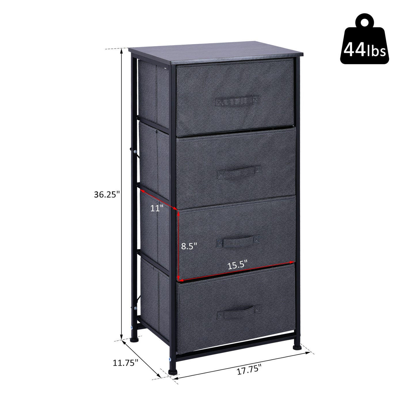 Linen Drawer Cabinet Organizer Storage Dresser Tower with 4 Removable Drawer Metal Frame Adjustable Feet for Living Room