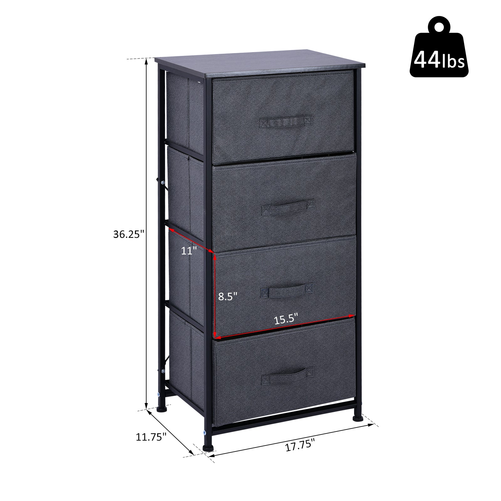 Linen Drawer Cabinet Organizer Storage Dresser Tower with 4 Removable Drawer Metal Frame Adjustable Feet for Living Room