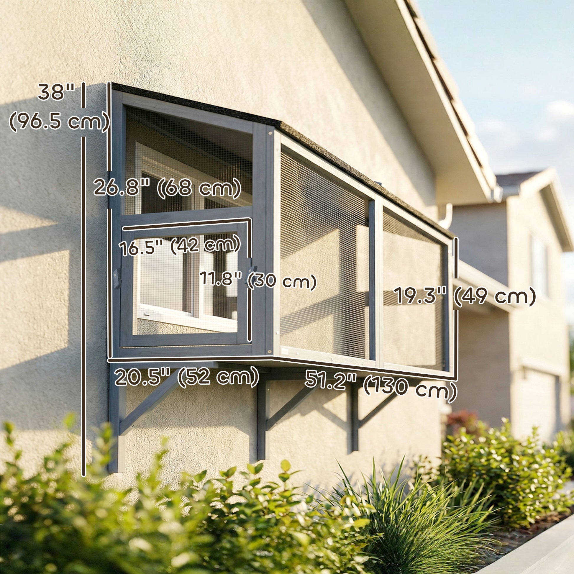 Catio Outdoor Cat Enclosure Expandable Wooden Cat House with 2 Doors for Window, 51.2"L