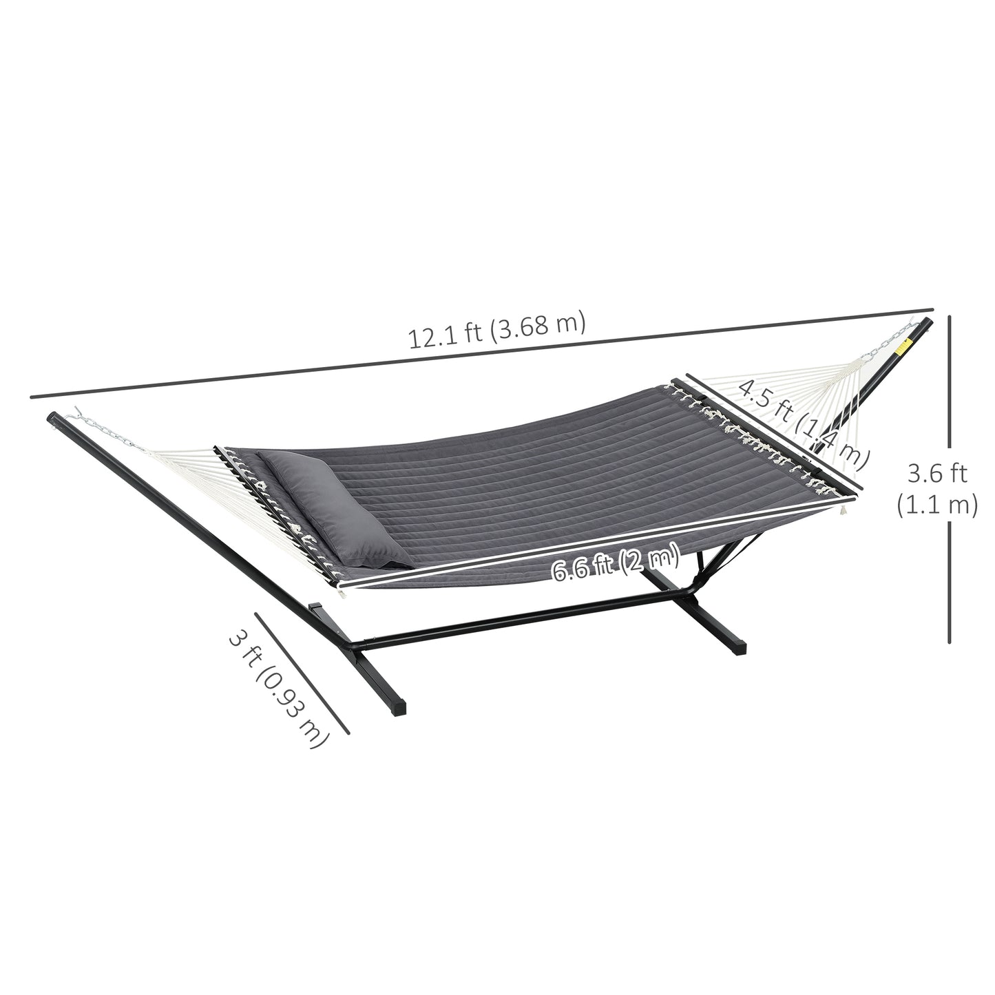 2 Person Hammock Quilted Double Hammock with Stand Pillow Spreader Bars for Outdoor Camping Beach, Dark Grey