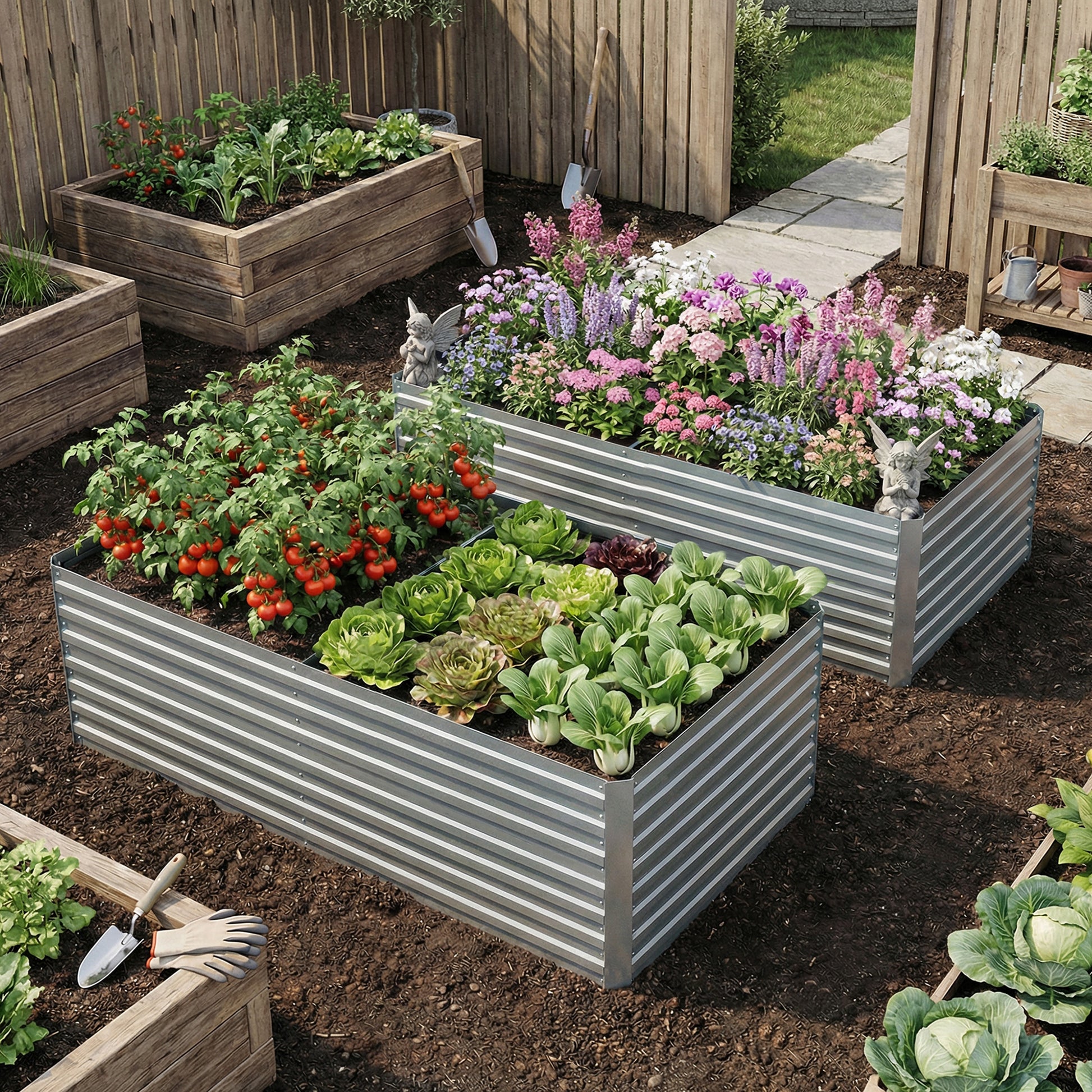 Set of 2 Galvanised Raised Garden Bed, 6 x 3 x 2 ft Metal Garden Bed with Safe Edging, Silver
