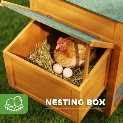 117" Extra Large Chicken Coop with Asphalt Roof, Wooden Hen House with Slide-out Tray, Quail Hutch with Nesting Box, Ora