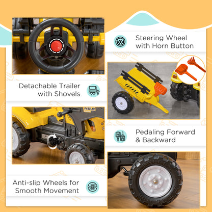 VarietyKart Front Loader Excavator Ride On Toy Pedal Control with 6 Wheels Controllable Bucket for 3 Years Old, Yellow