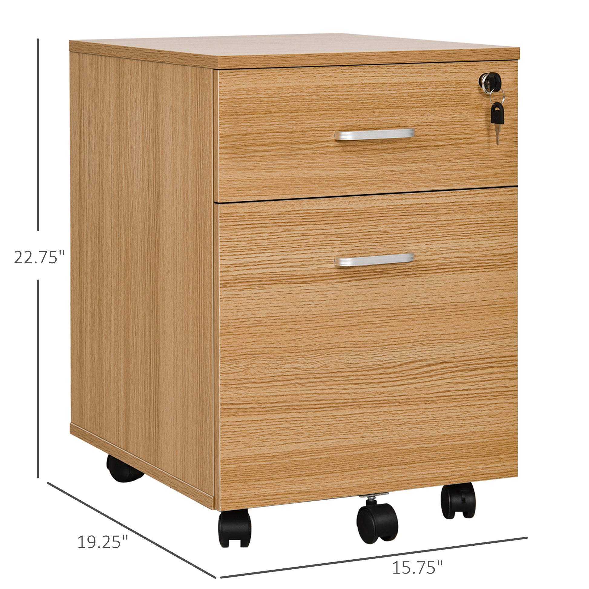 2 Drawer File Cabinet with Lock and Keys, Mobile Vertical Filing Cabinet with Wheels and Drawers, Home Office Cabinet, N