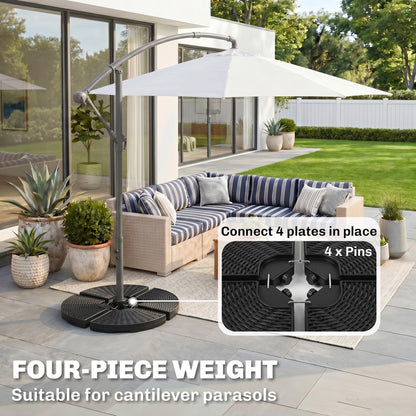 4PCs Cantilever Umbrella Base Weights for Offset Banana Parasol, Wicker Effect HDPE Water or Sand Filled Patio Umbrella 