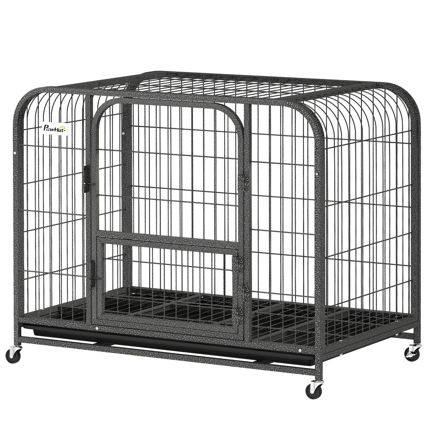 37 Inch Heavy Duty Dog Crate, Large Metal Dog Cage with Lockable Wheels and Removable Tray