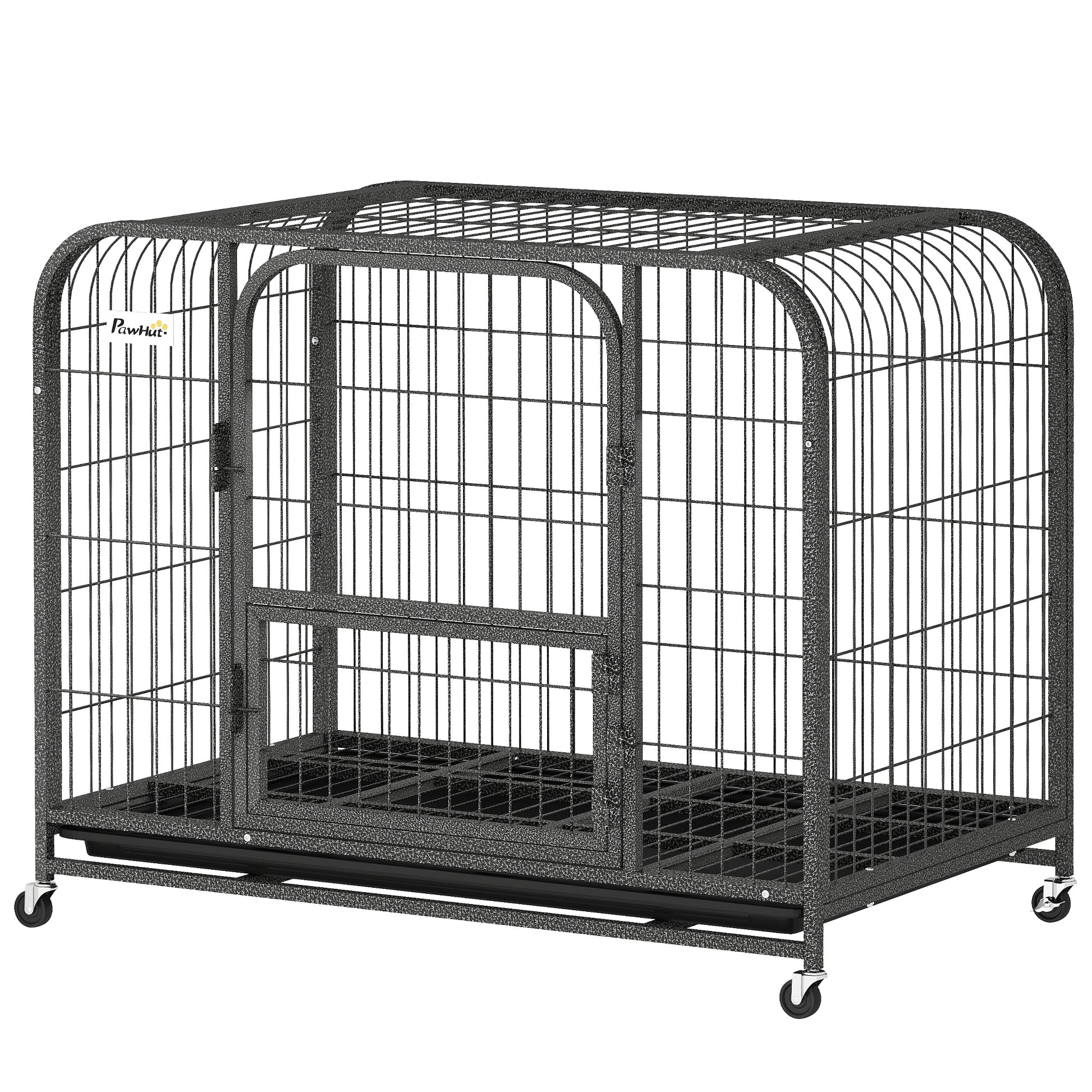 37 Inch Heavy Duty Dog Crate, Large Metal Dog Cage with Lockable Wheels and Removable Tray