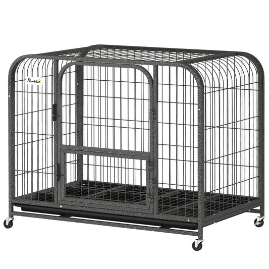 37 Inch Heavy Duty Dog Crate, Large Metal Dog Cage with Lockable Wheels and Removable Tray