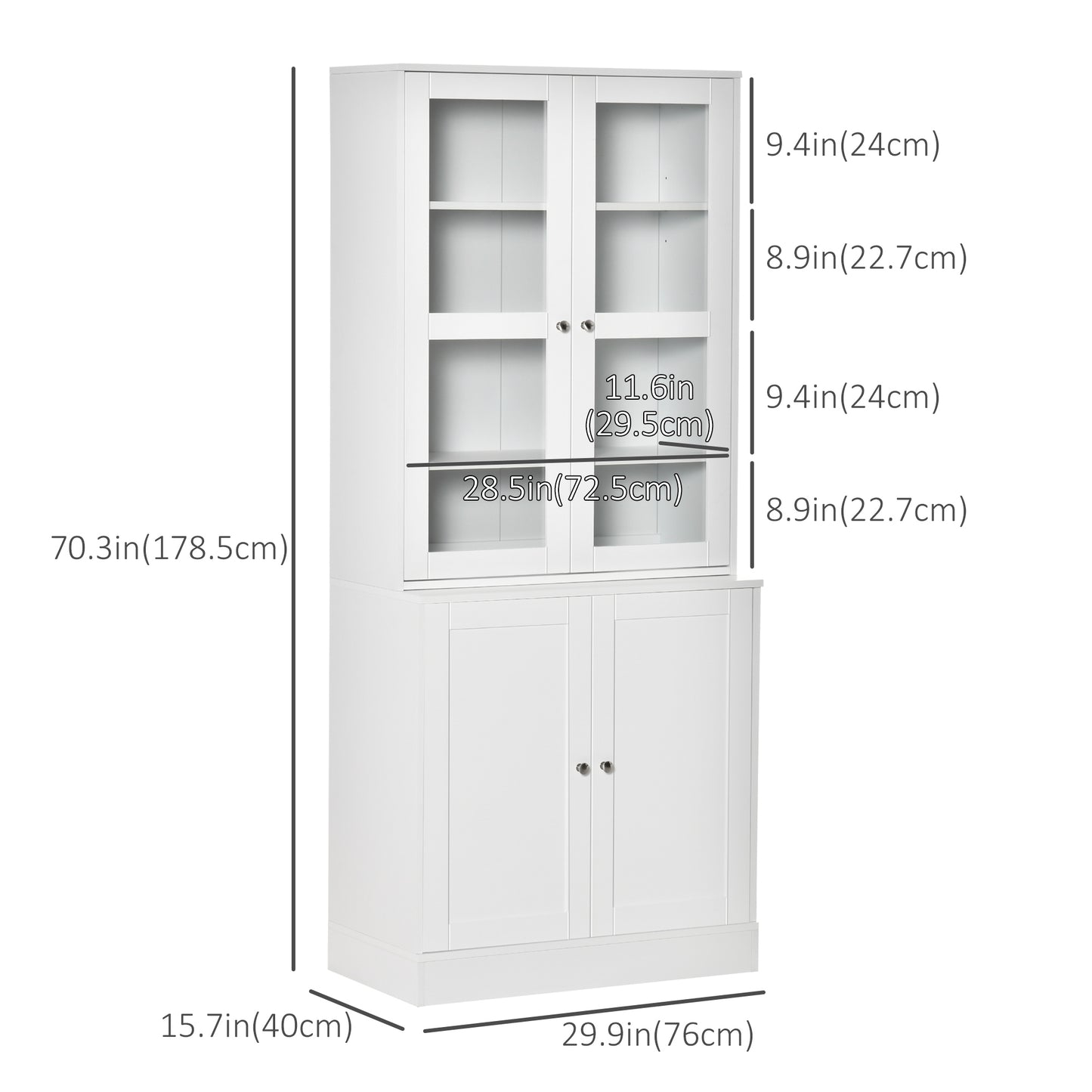 71" Bookcase Storage Cabinet with Doors, Modern Tall Bookshelf with 2 Adjustable Shelves, Display Unit for Study, Living