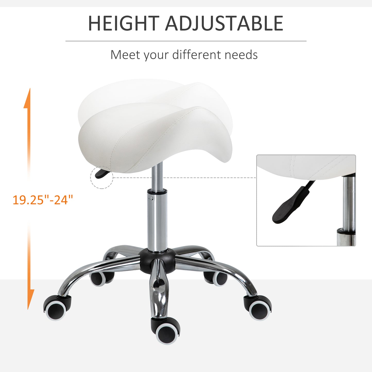 Ergonomic Saddle Stool with Wheels, Adjustable PU Leather Saddle Chair, 360° Swivel, No Back Pain, Healthy Posture, Salo