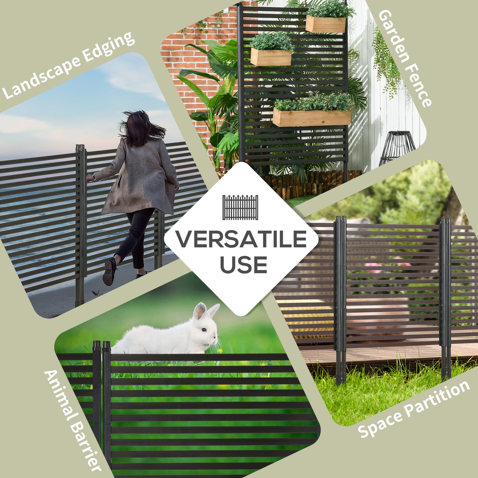 Picket Metal Garden Fence for Hard & Soft Ground, 5 ft(H) Standing Outdoor Fencing with Feet, Animal Barrier Flower Bed 