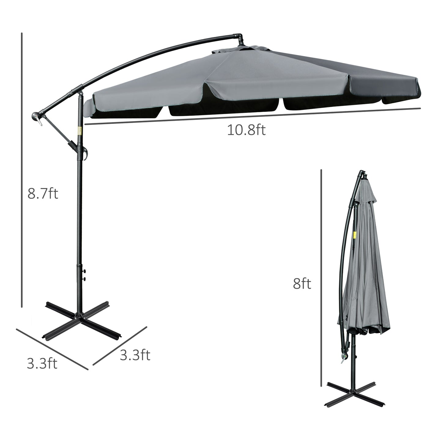 11FT Offset Hanging Patio Umbrella Cantilever Umbrella with Easy Tilt Adjustment, Cross Base and 8 Ribs for Backyard, Po