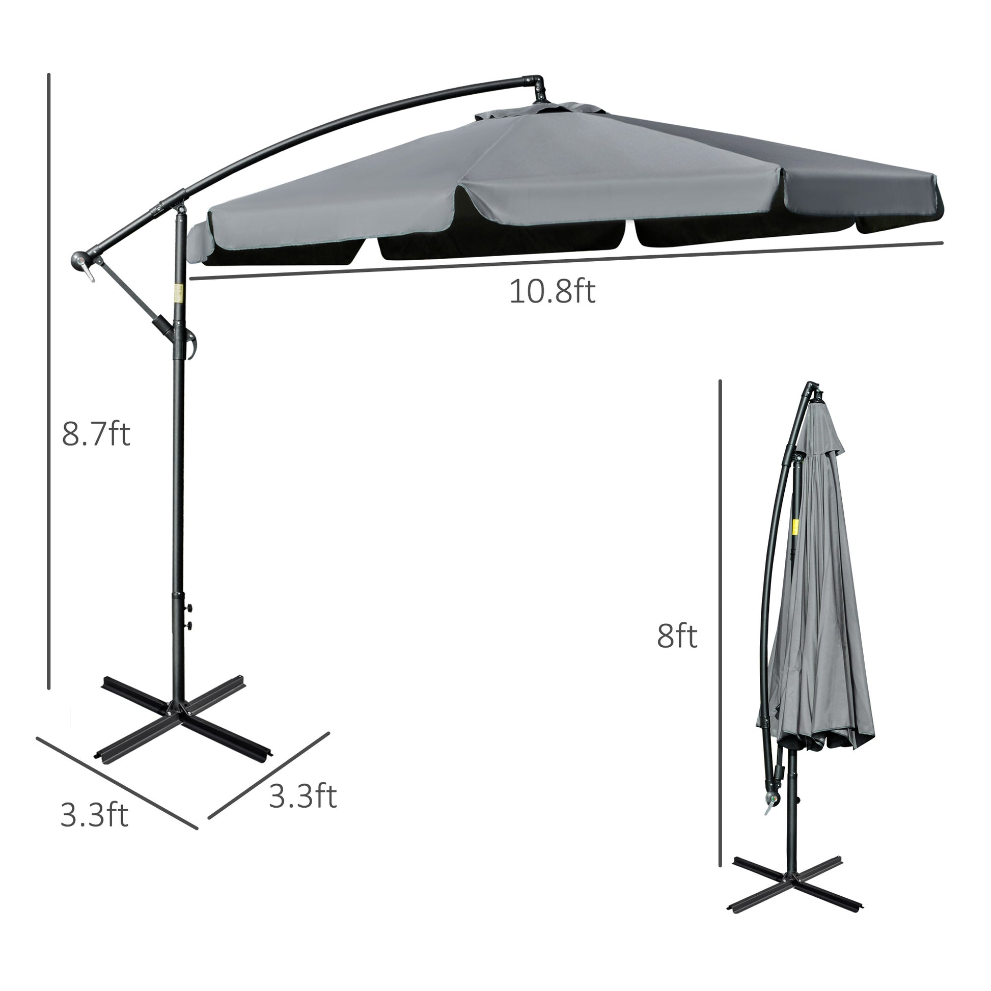 11FT Offset Hanging Patio Umbrella Cantilever Umbrella with Easy Tilt Adjustment, Cross Base and 8 Ribs for Backyard, Po