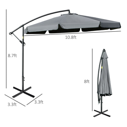 11FT Offset Hanging Patio Umbrella Cantilever Umbrella with Easy Tilt Adjustment, Cross Base and 8 Ribs for Backyard, Po