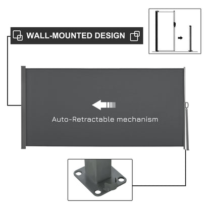 118" x 63" Retractable Side Awning Patio Outdoor Folding Privacy Screen with Resistance to UV Rays & Wind, Grey