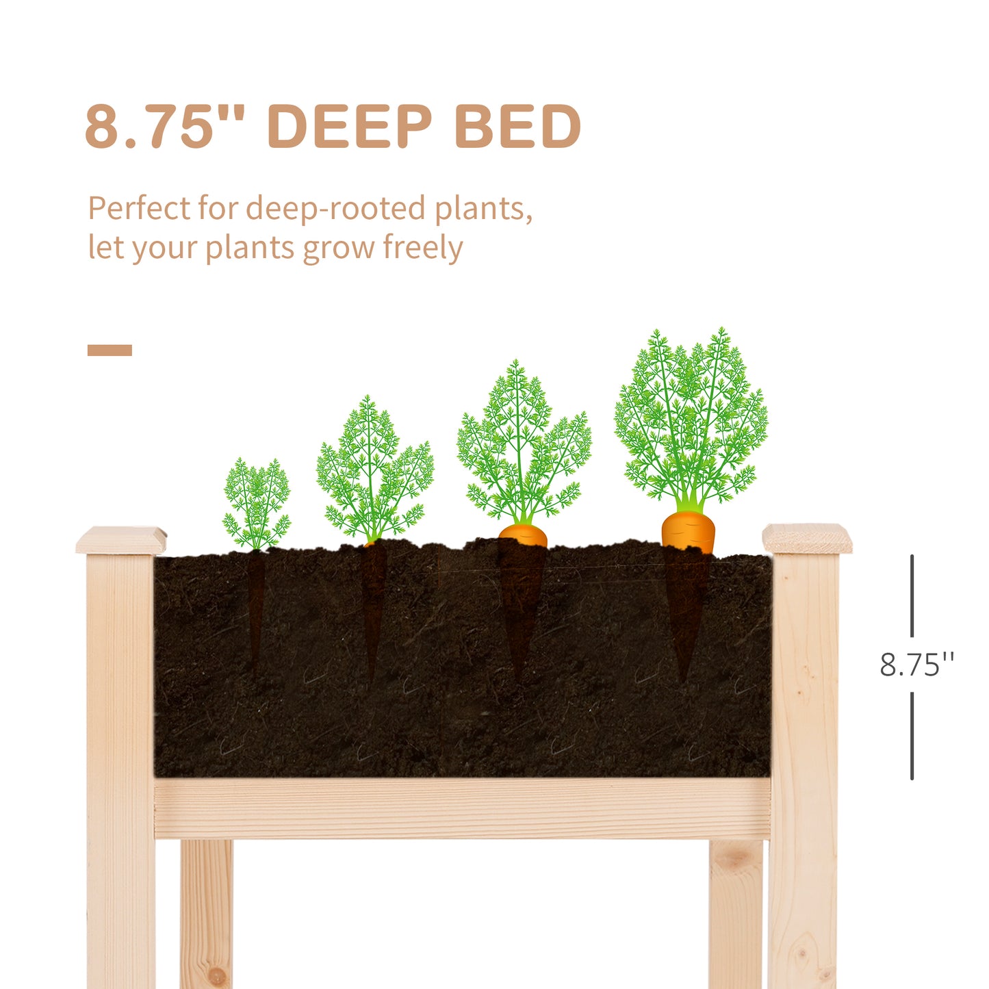 48" x 22" x 30" Wooden Patio Raised Garden Bed Planter, Elevated Planter Box with Legs, Outdoor Flower Stand with Inner 