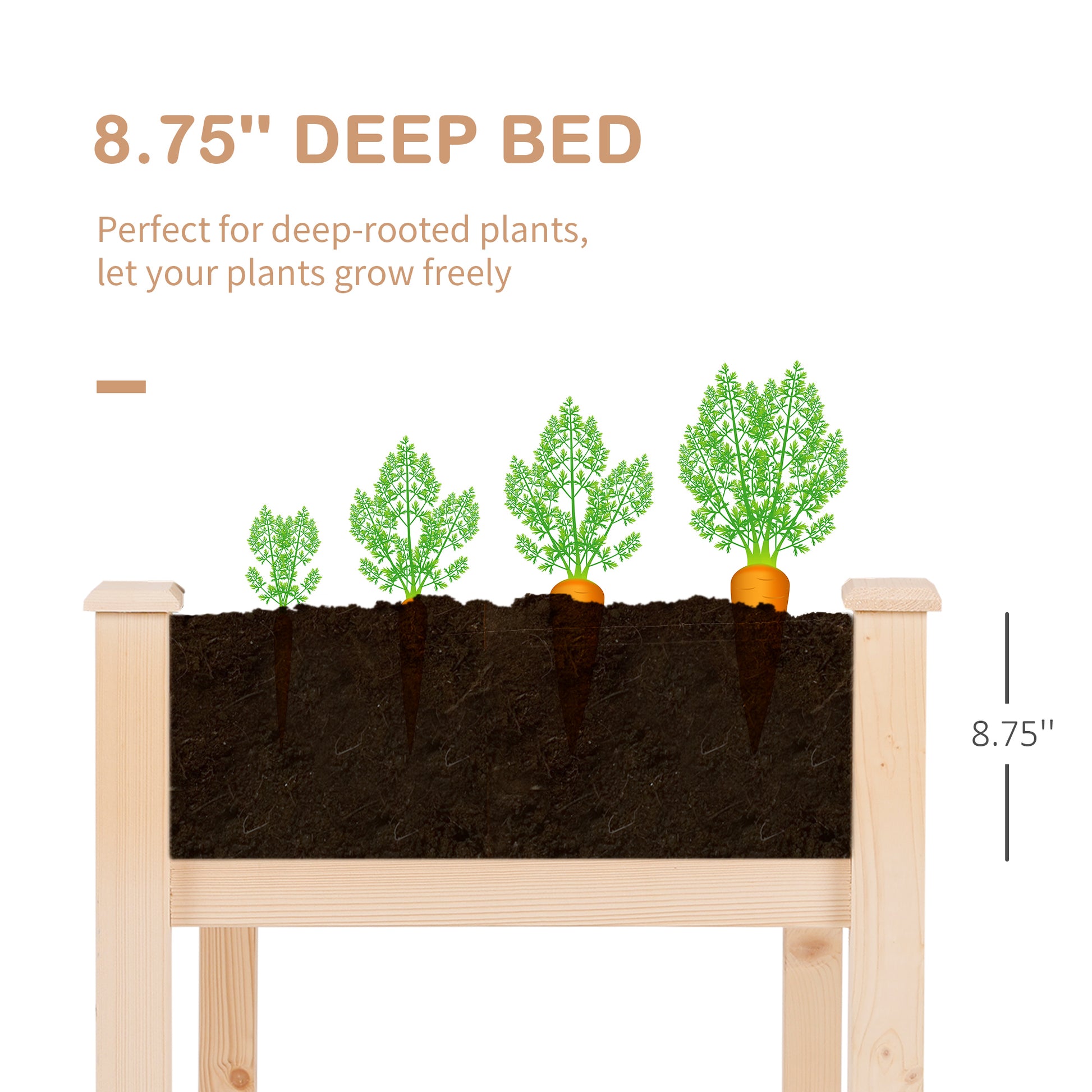 48" x 22" x 30" Wooden Patio Raised Garden Bed Planter, Elevated Planter Box with Legs, Outdoor Flower Stand with Inner 