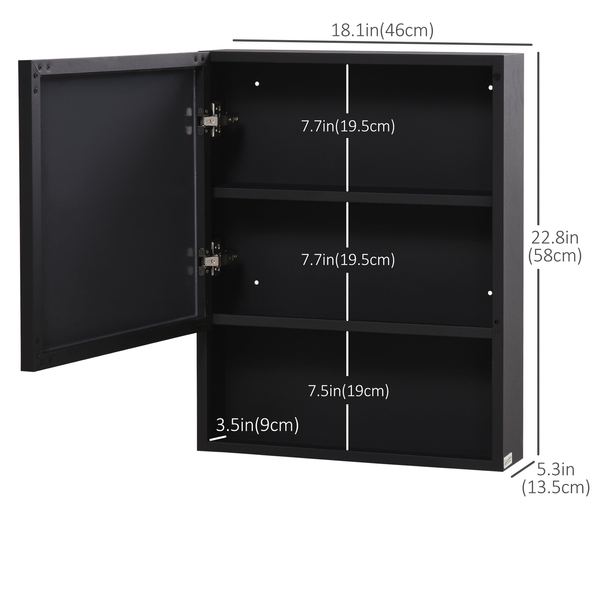Bathroom Medicine Cabinet, Wall-Mounted Mirror Cabinet with Single Door, Storage Shelves and Stainless Steel Frame for L