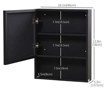 Bathroom Medicine Cabinet, Wall-Mounted Mirror Cabinet with Single Door, Storage Shelves and Stainless Steel Frame for L