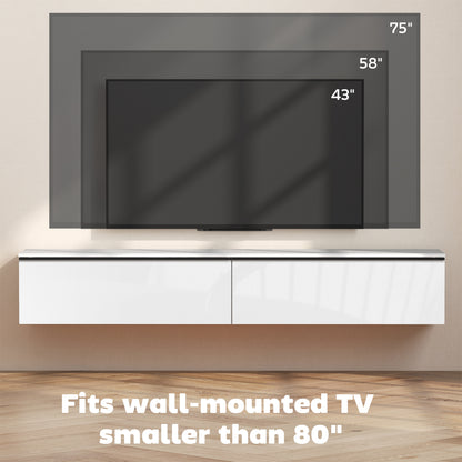 Wall Mounted TV Stand, Floating TV Cabinet with Storage, for TVs up to 80", High Gloss Effect, White