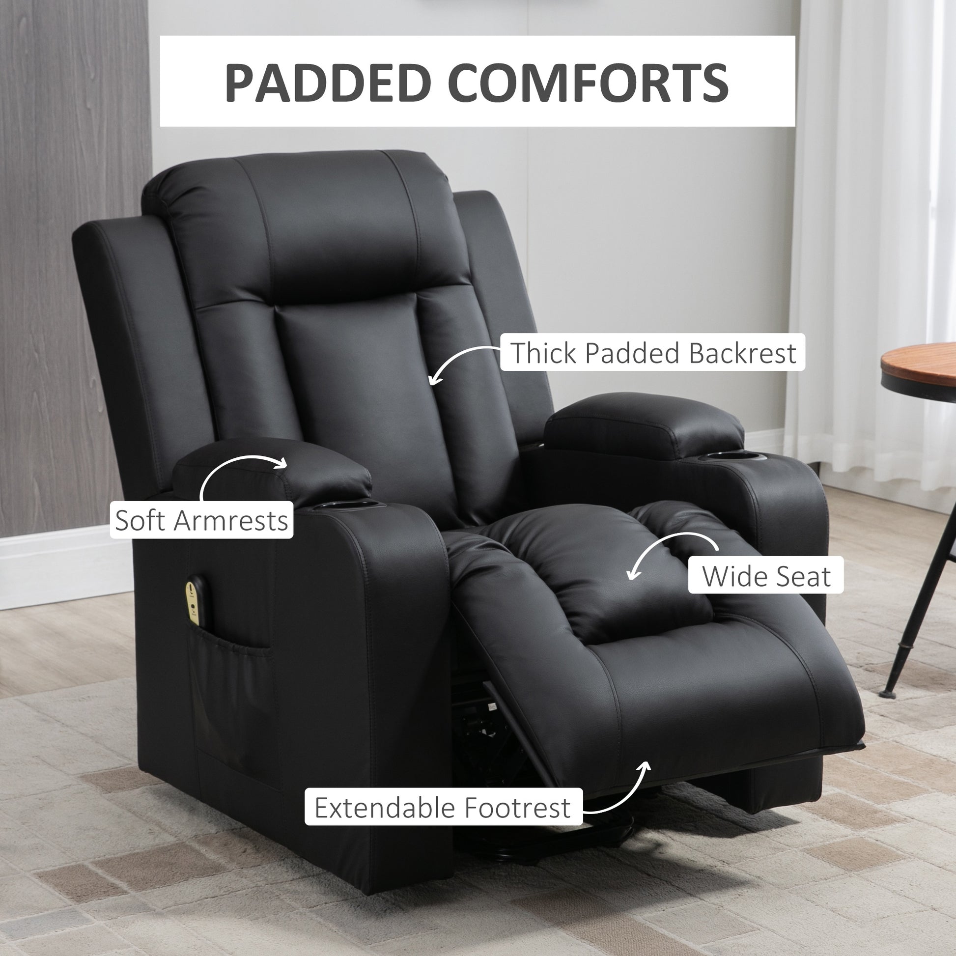 Power Lift Recliner Chair for Elderly, PU Leather Electric Recliner Chair with Footrest, Remote Control, Side Pockets an