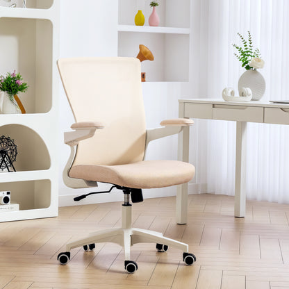 Ergonomic Office Chair, Swivel Desk Chair with Adjustable Lumbar Support and Height, Flip-up Armrests, Wheels, Beige