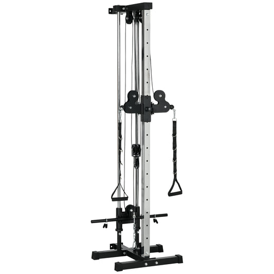 Soozier Wall Mount Cable Station, 15 Positions Adjustable Dual Pulley Machine Cable Crossover Machine Home Gym Equipment