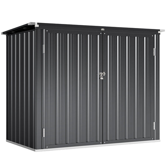 Outdoor Storage Shed Lockable Galvanized Steel Garbage Bin Shed Lift-up Lid for 2 Trash Cans
