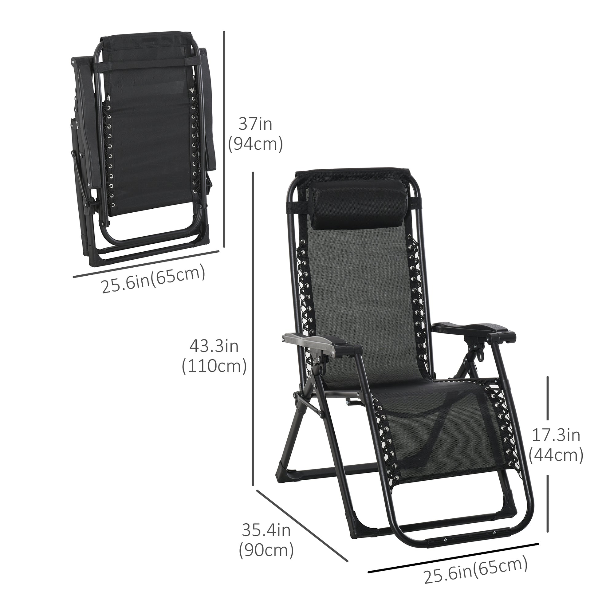 Reclining Zero Gravity Chair with Adjustable Backrest, Folding Garden Sun Lounger, Outdoor Recliner with Removable Cushi