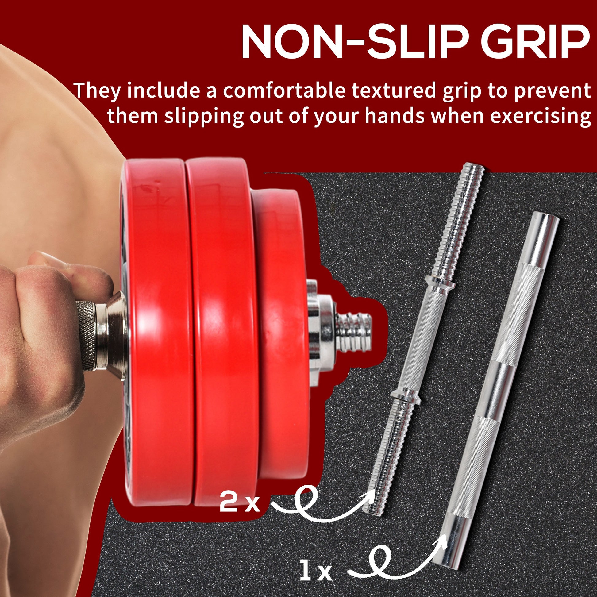 Soozier 66lbs 2-In-1 Dumbbell & Barbell Adjustable Set Strength Muscle Exercise Fitness Plate Bar Clamp Rod Home Gym Spo