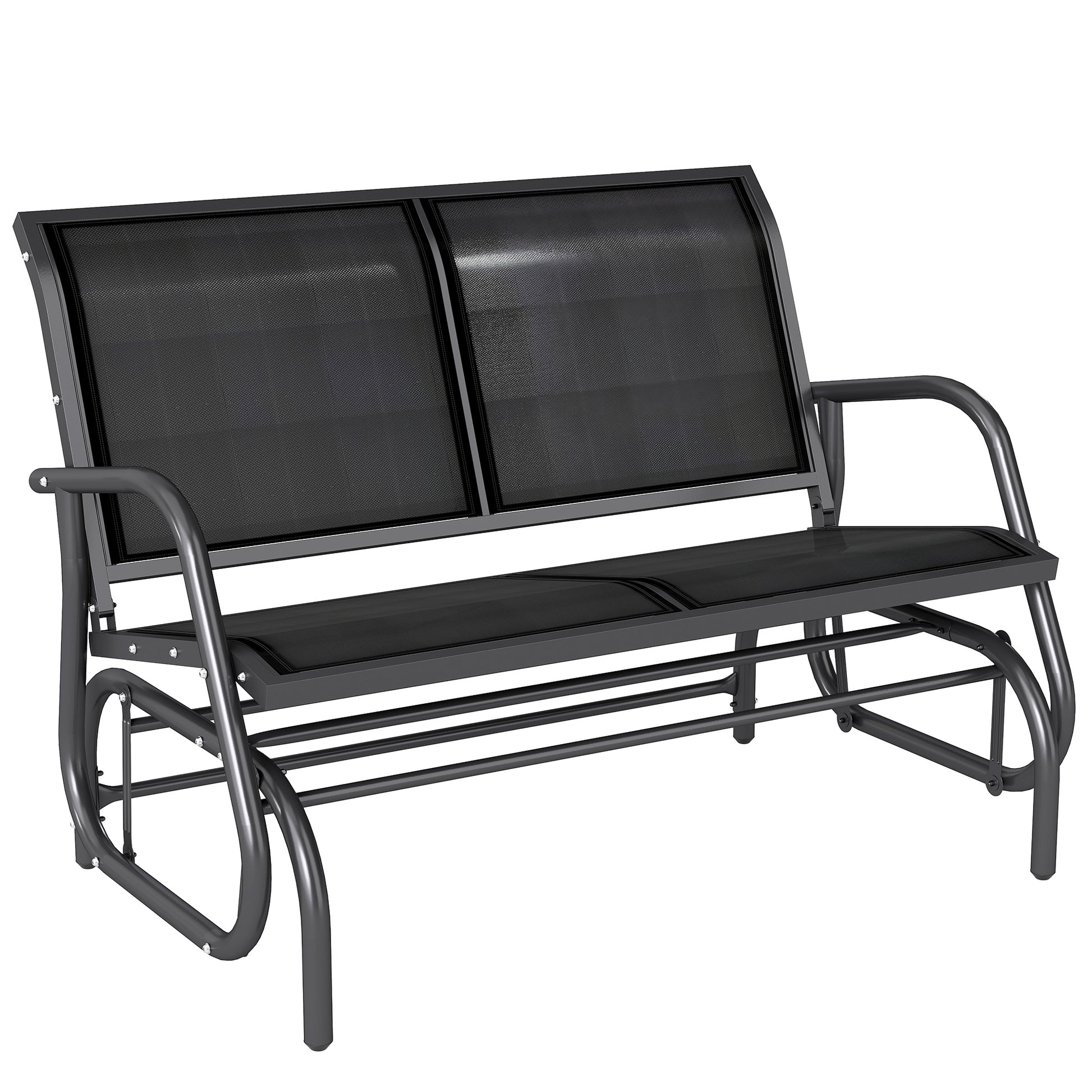 Patio Double Glider Bench Swing Chair Rocker Heavy-Duty Loveseat Outdoor Garden Rocking Bench Steel Frame Sling Fabric S