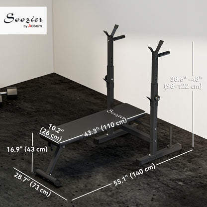Soozier Adjustable Weight Bench, Foldable Bench Press with Barbell Rack and Dip Station for Home Gym, Strength Training 
