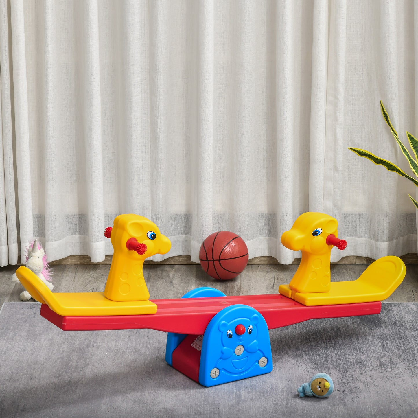 Qaba Kids Seesaw Safe Teeter Totter 2 Seats with Easy-Grip Handles Indoor Outdoor Living Room Playroom Backyard Equipmen