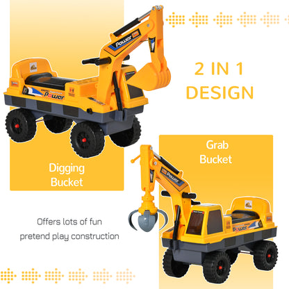 Qaba No Power Ride On Excavator Construction Digger Multi-Functional Truck Toy with 2 in 1 Design Detachable Digging Buc