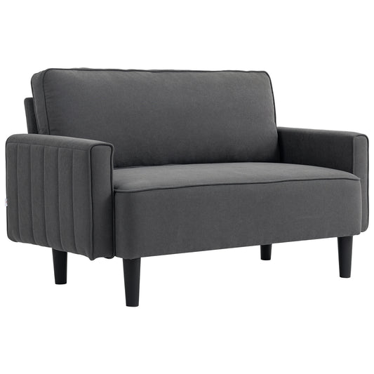 Loveseat Sofa, Linen 2 Seater Sofa Couch with Thick Padded Seat & Backrest for Living Room, Home Office, Dark Grey