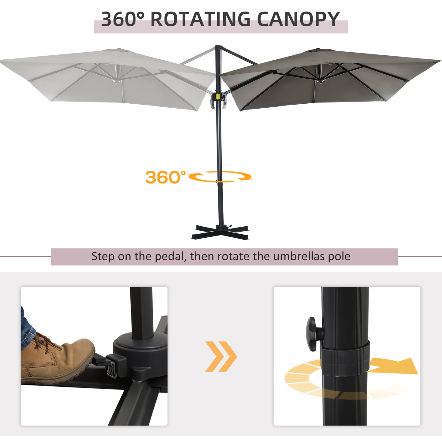 8' x 8' Square Patio Hanging Offset Umbrella with 360° Rotation, Aluminum Outdoor Cantilever Market Parasol, Light Grey