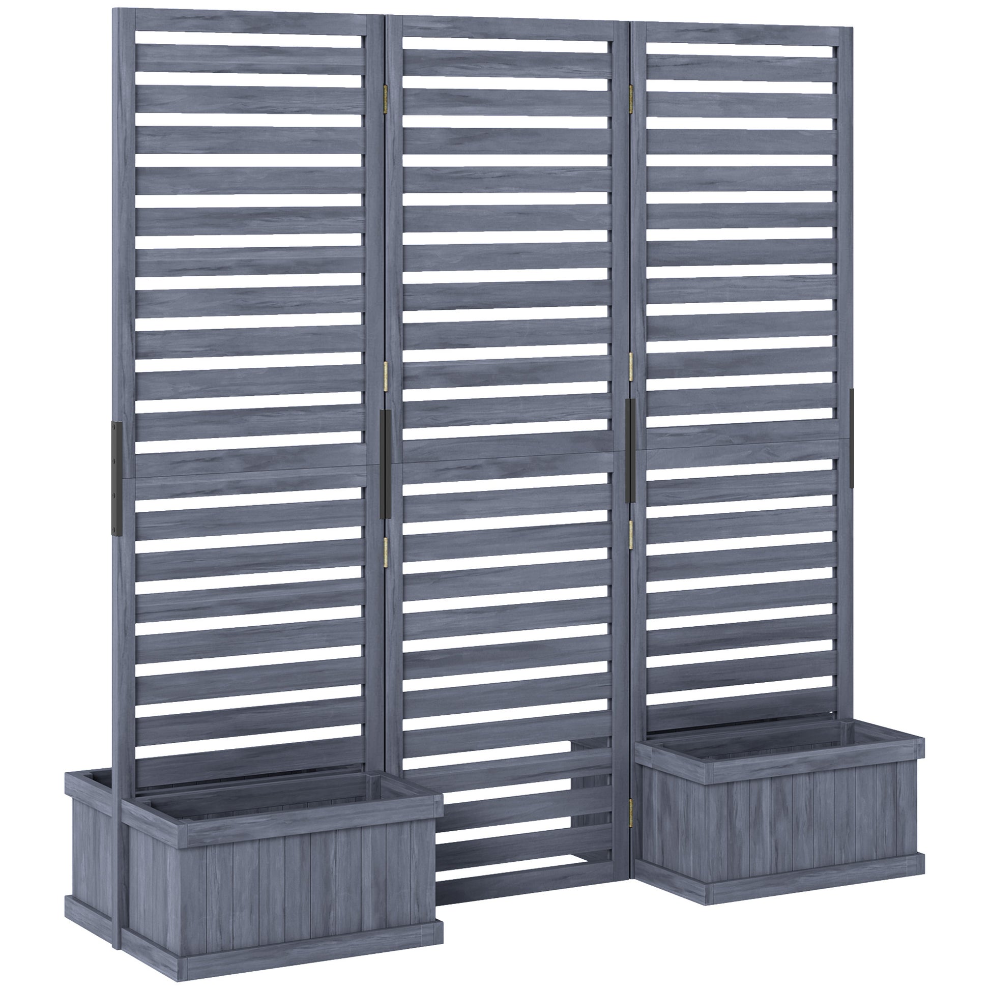 Outdoor Privacy Screen Wood Privacy Panel with 4 Planter Boxes, Raised Bed with 3 Panels, Drainage Holes, Grey