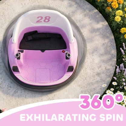 Qaba 12V Bumper Car for Toddlers, Ride On Car with 360 Degree Remote Control, Lights Music Horn, for 1.5-5 Years, Pink