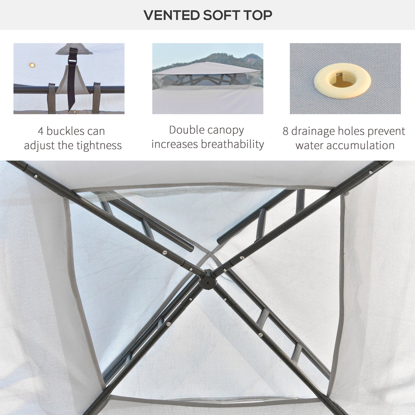 10' x 10' Patio Gazebo Pavilion, 2-Tier Roof Canopy Outdoor Event Tent with Steel Frame and Mosquito Netting for Garden,