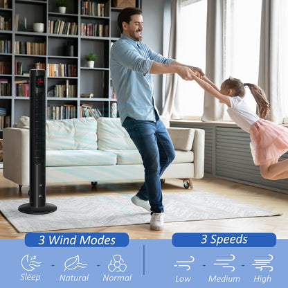 Freestanding Tower Fan Cooling for Home Bedroom with Oscillating, 3 Speed, 12h Timer, LED Sensor Panel, Remote Controlle