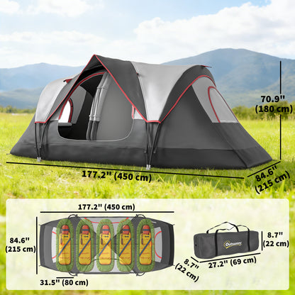 Camping Tent for 6 Man with 2000mm Waterproof Rainfly and Carry Bag for Fishing Hiking Festival, Dark Grey
