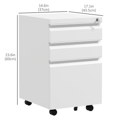 3 Drawer File Cabinet with Lock, Steel Vertical Filing Cabinet with 5 Wheels and Hanging Bar for A4/Legal/Letter, Home O
