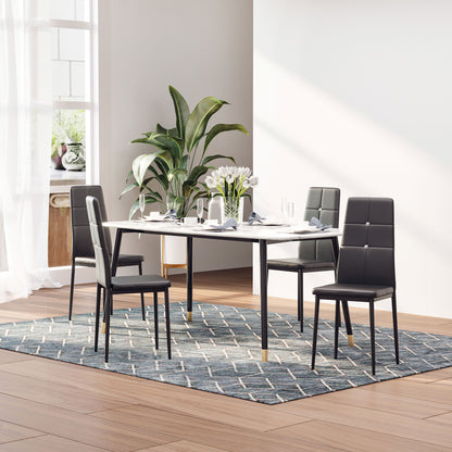 Set of 4 Modern Style Dining Chairs, Button Tufted High Back Side Chairs with Upholstered Seat, Steel Legs for Living Ro