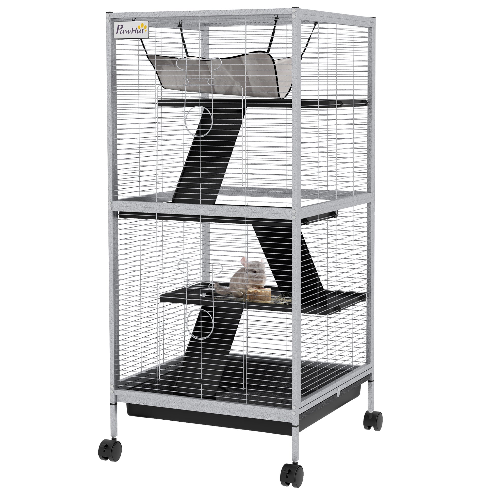 Steel Small Animal Cage for Ferret, Chinchilla, Kitten and Rabbit, Light Grey