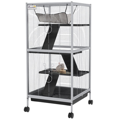 Steel Small Animal Cage for Ferret, Chinchilla, Kitten and Rabbit, Light Grey