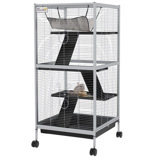 Steel Small Animal Cage for Ferret, Chinchilla, Kitten and Rabbit, Light Grey