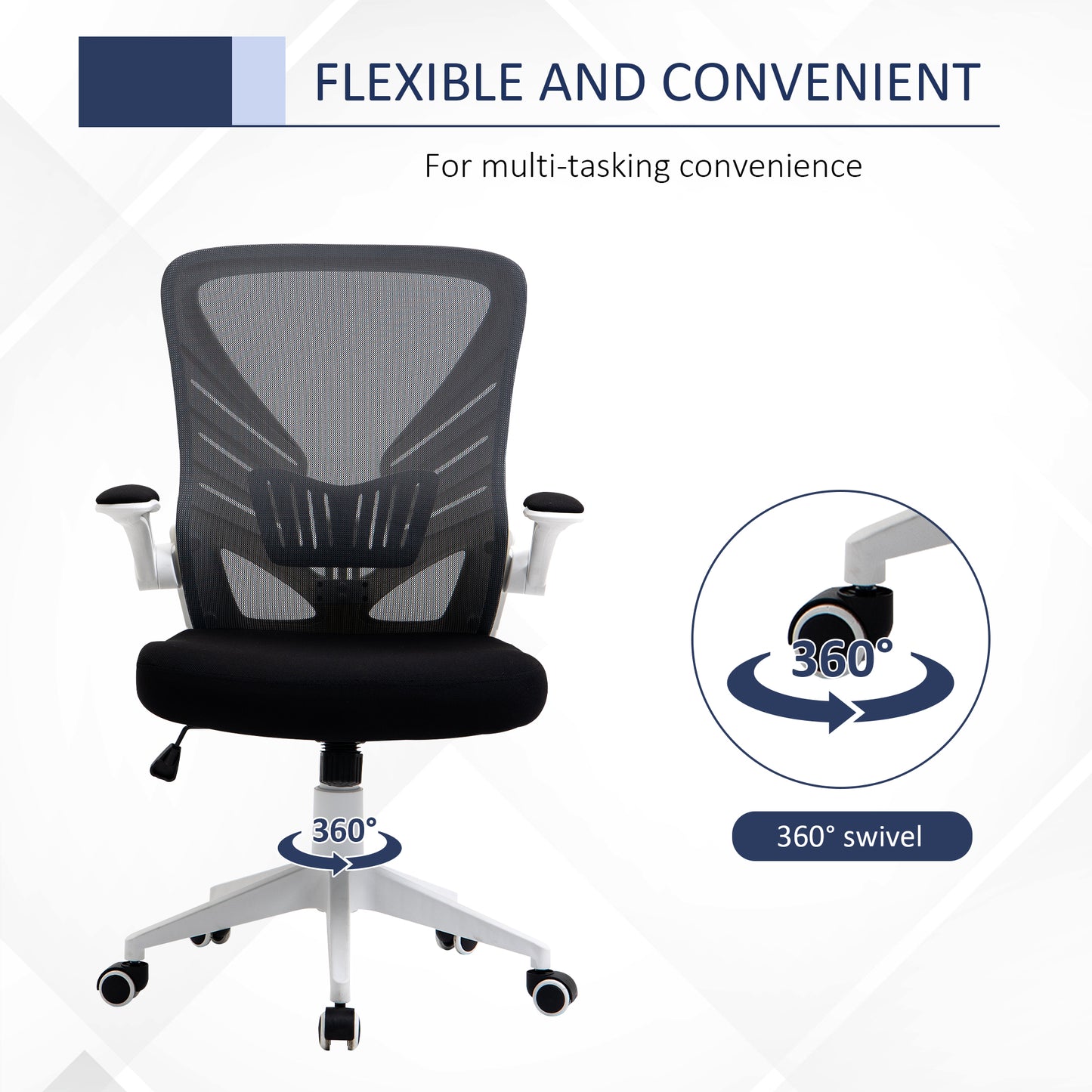 Mesh Office Chair Swivel Task Desk Chair with Lumbar Back Support, Flip-Up Arm, Adjustable Height Office, Grey/Black