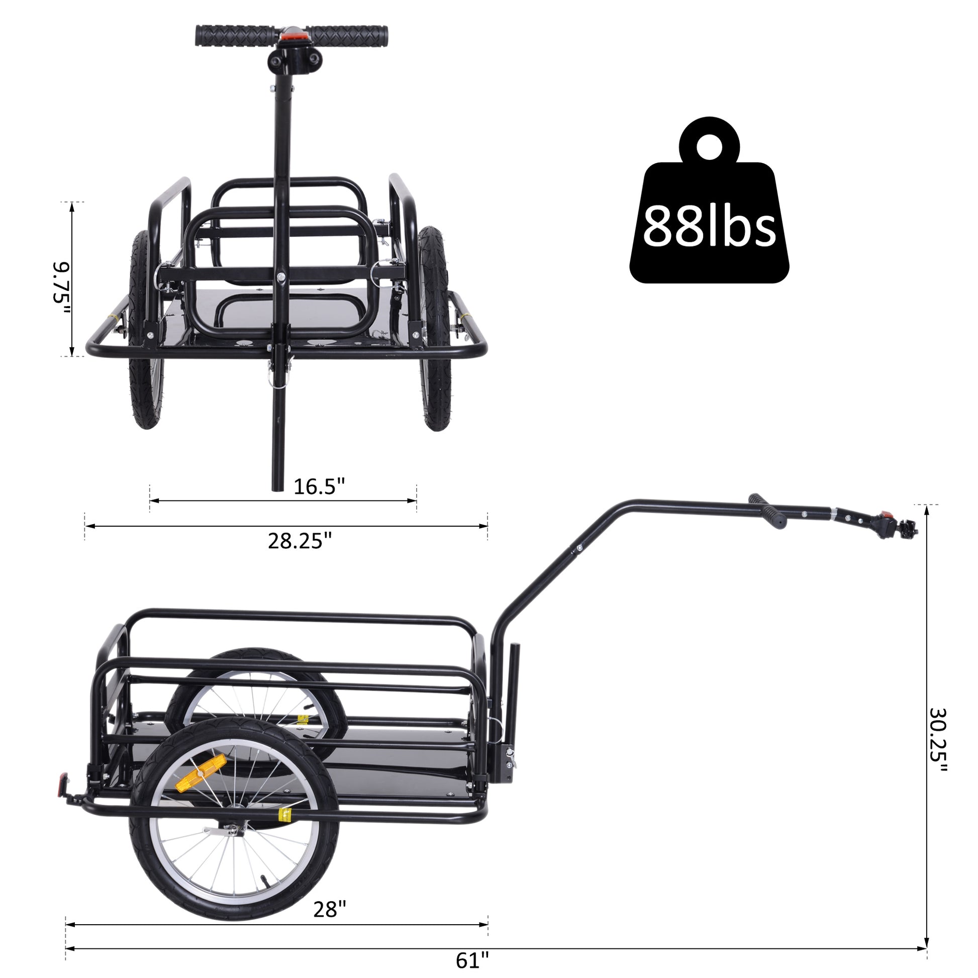 VarietyKart Folding Bicycle Cargo Trailer Utility Bike Cart Carrier for Garden Patio with Hitch Black