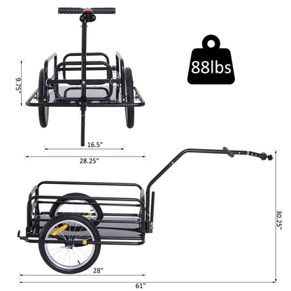 VarietyKart Folding Bicycle Cargo Trailer Utility Bike Cart Carrier for Garden Patio with Hitch Black